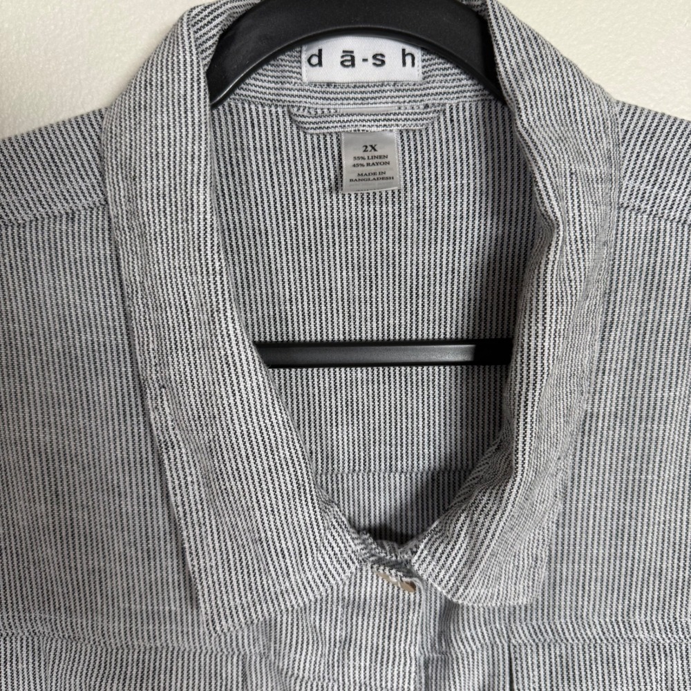 d-a-s-h Boxy Utility Linen Rayon Pinstripe Trucker Jacket 2X Blue White - Picture 4 of 11